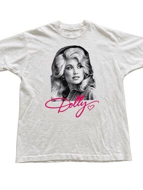 White Graphic Tee with Pink "Dolly" Script